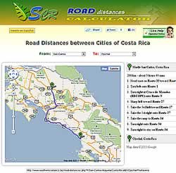 Calculadora y mapa de distancias en Costa Rica